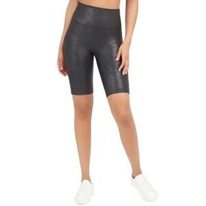 Spanx Metallic Snake Faux Leather High Waist Biker Shorts Shapewear Black Size M
